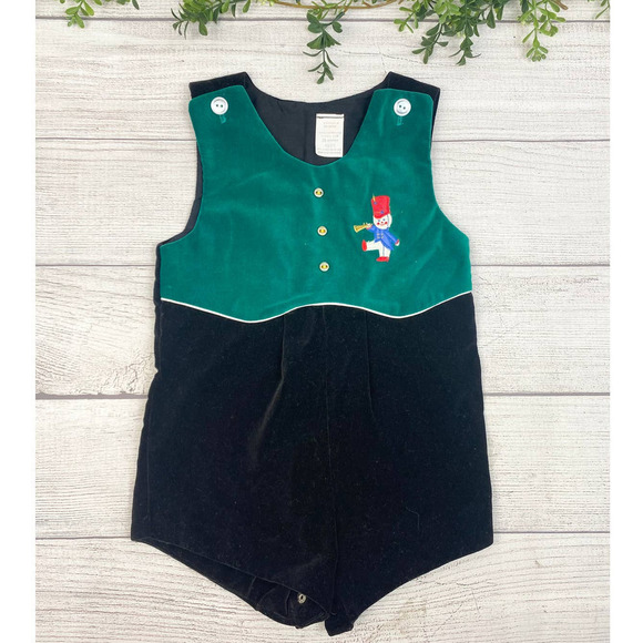Baby Vintage Nutcracker Green & Black Velour One Piece 24 Months - Picture 1 of 8